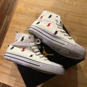 Polo by Ralph Lauren White High-Top Sneakers with Red and Blue Accents